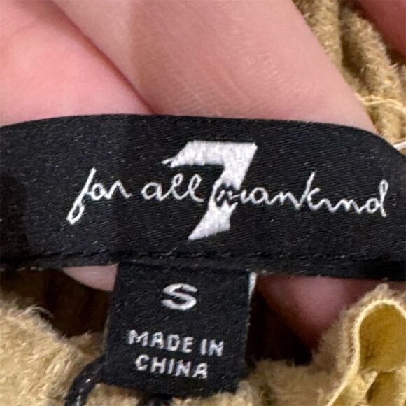 7 For All Mankind Faux Leather Puff Sleeve‎ Dress S Yellow Smocked Bodice NWT - Picture 8 of 10